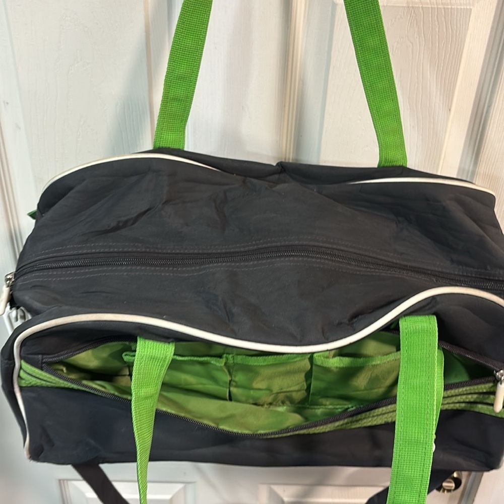 Rare adidas Squad 3-Stripe Duffel Bag Charcoal with Green Stripes - Picture 6 of 15